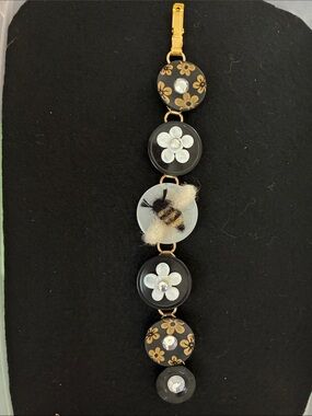 Handcrafted Black and Gold Bee Motif Bracelet